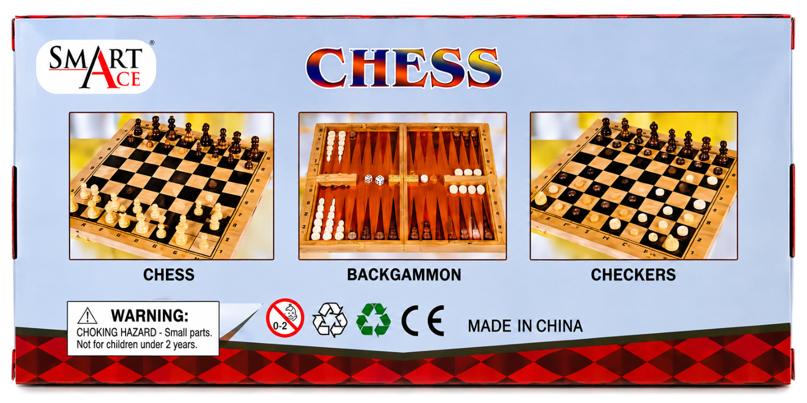 Smart Ace Chess/Checkers/Backgammon 3-in-1 Board Game Set