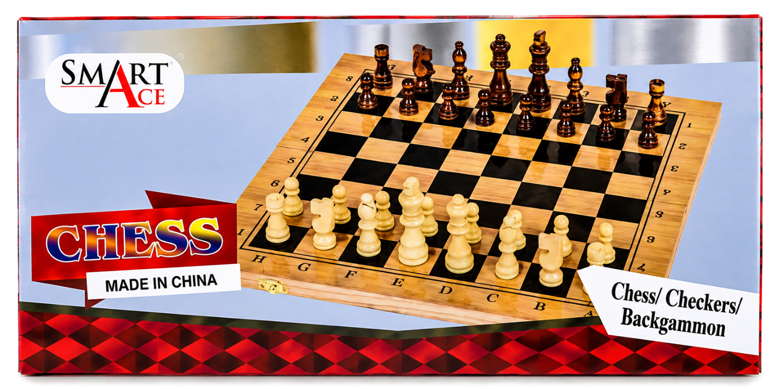 Smart Ace Chess/Checkers/Backgammon 3-in-1 Board Game Set