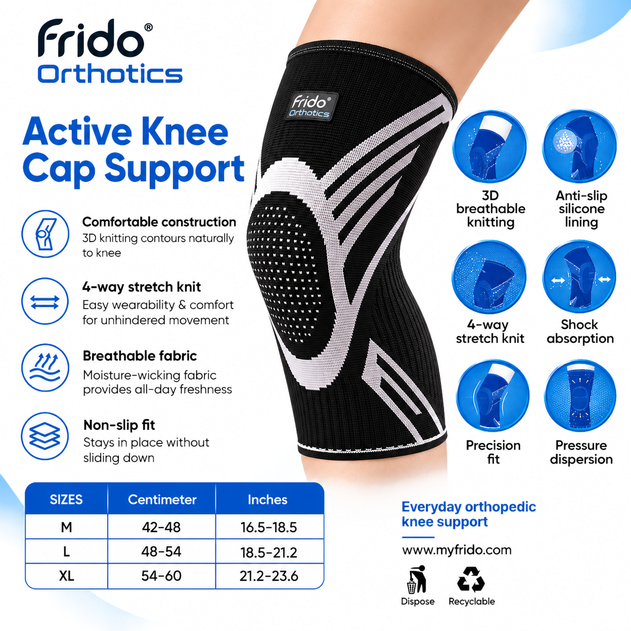 Frido Orthotics Active Knee Cap Support - Size M
