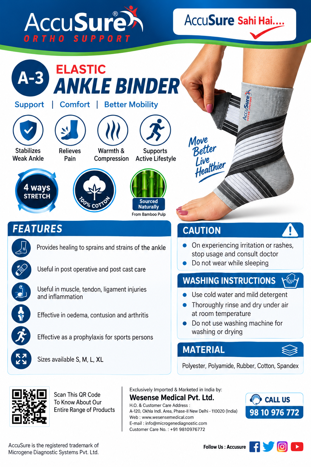 AccuSure Elastic Ankle Binder A-3 Ortho Support