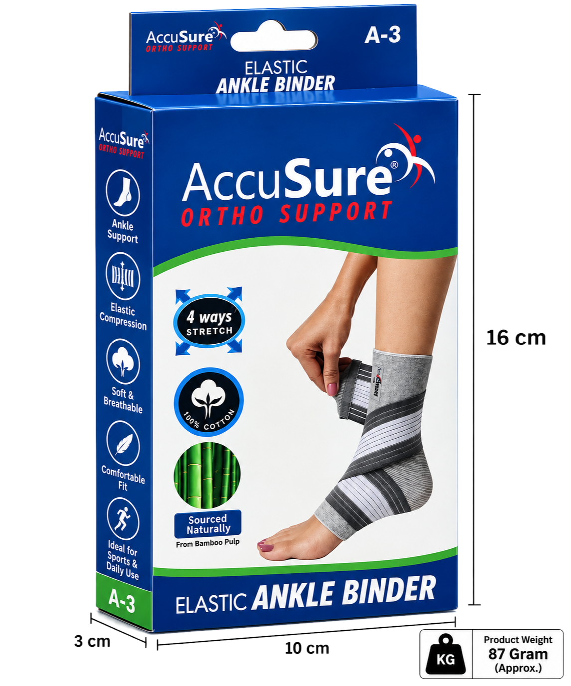 AccuSure Elastic Ankle Binder A-3 Ortho Support