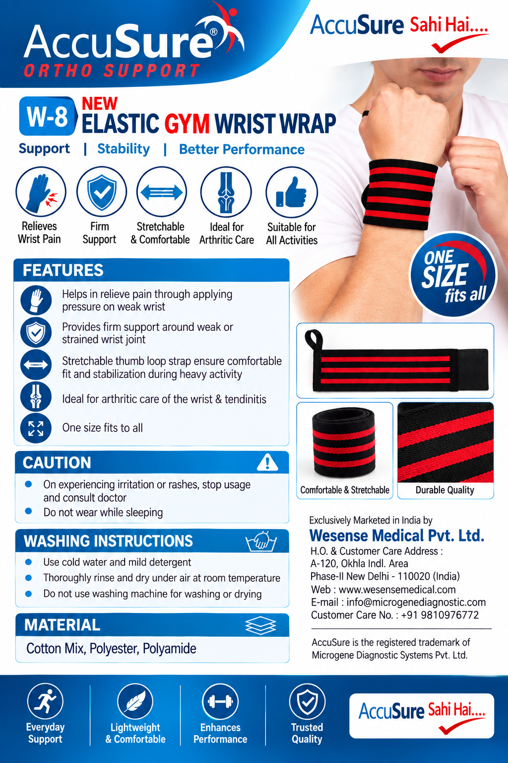 AccuSure Elastic Gym Wrist Wrap W-8