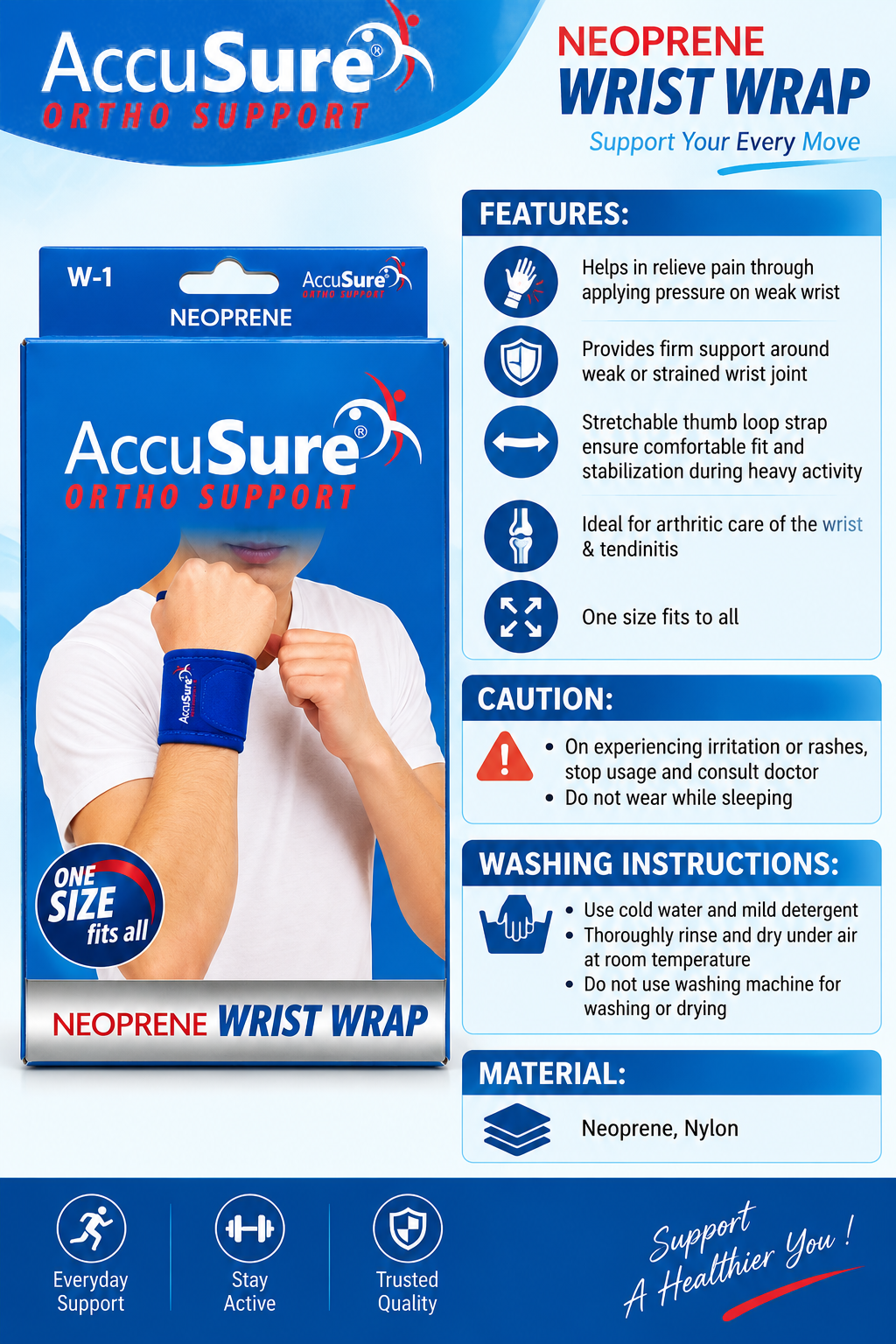 AccuSure Neoprene Wrist Wrap W-1