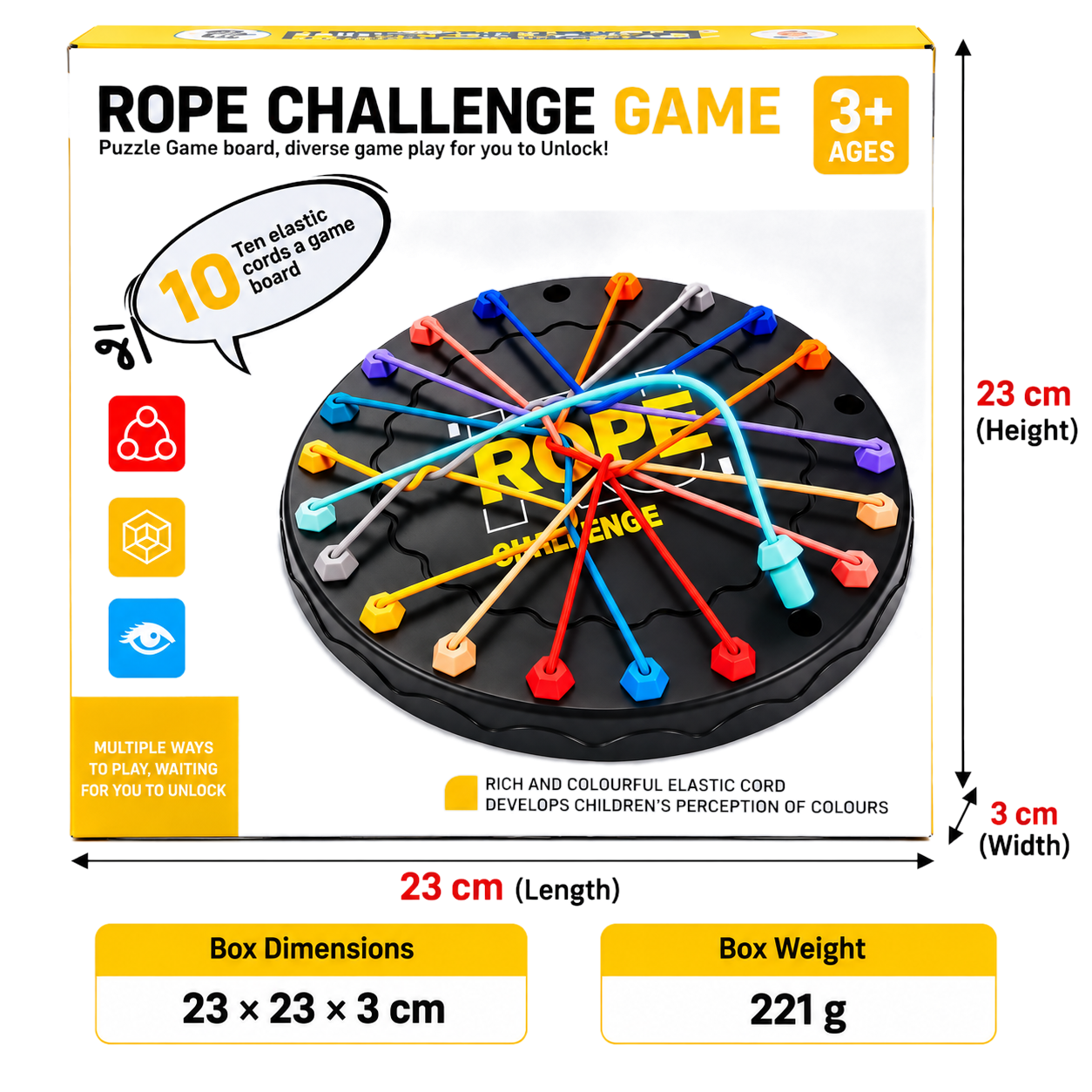 Rope Challenge Game - Puzzle Board with 10 Elastic Cords