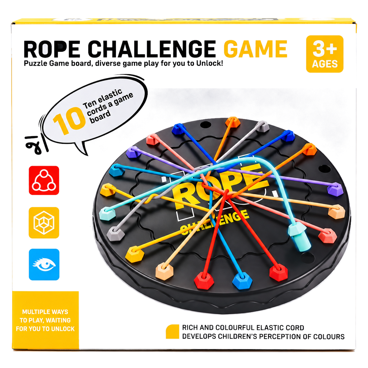 Rope Challenge Game - Puzzle Board with 10 Elastic Cords