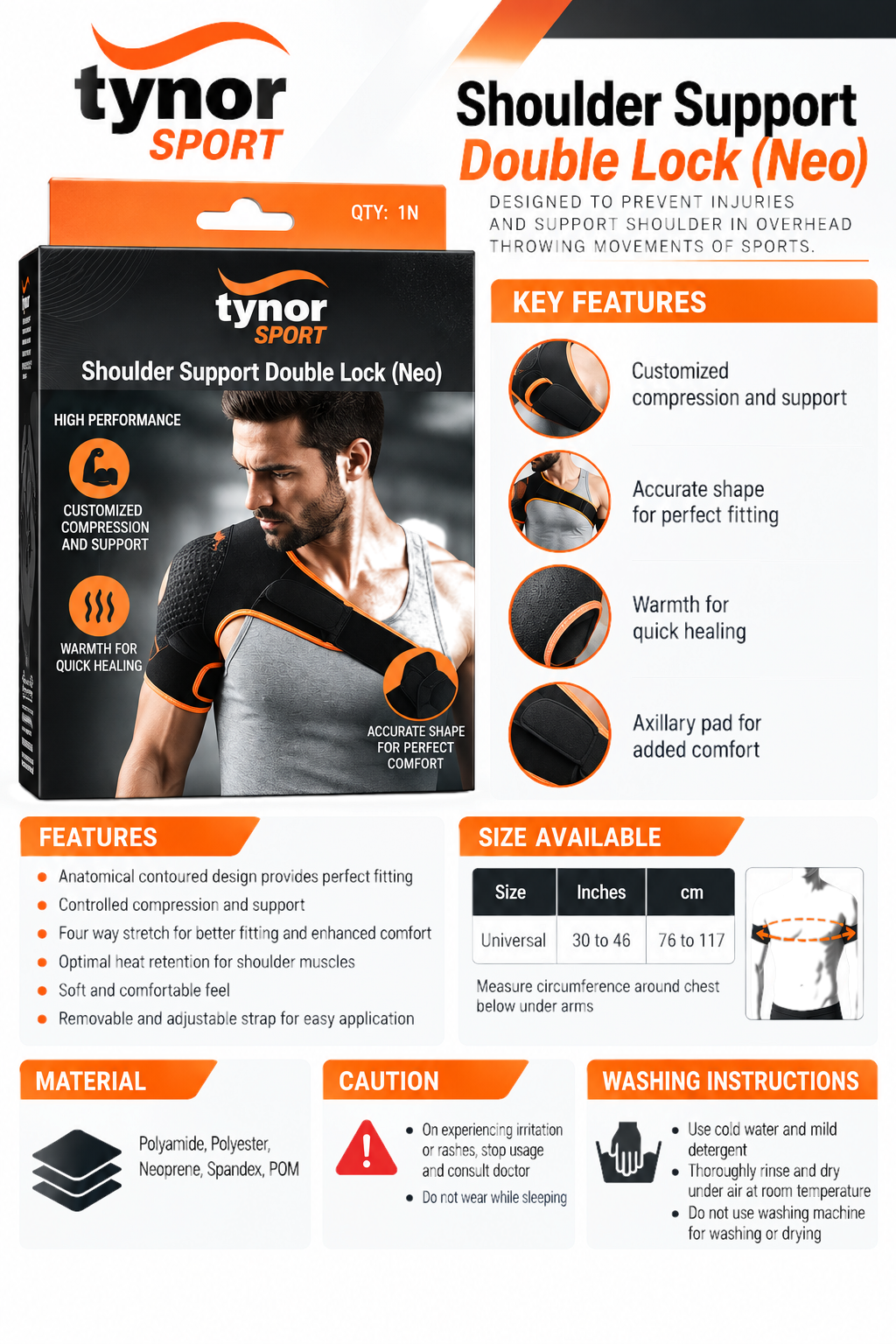 Tynor Sport Shoulder Support Double Lock (Neo)
