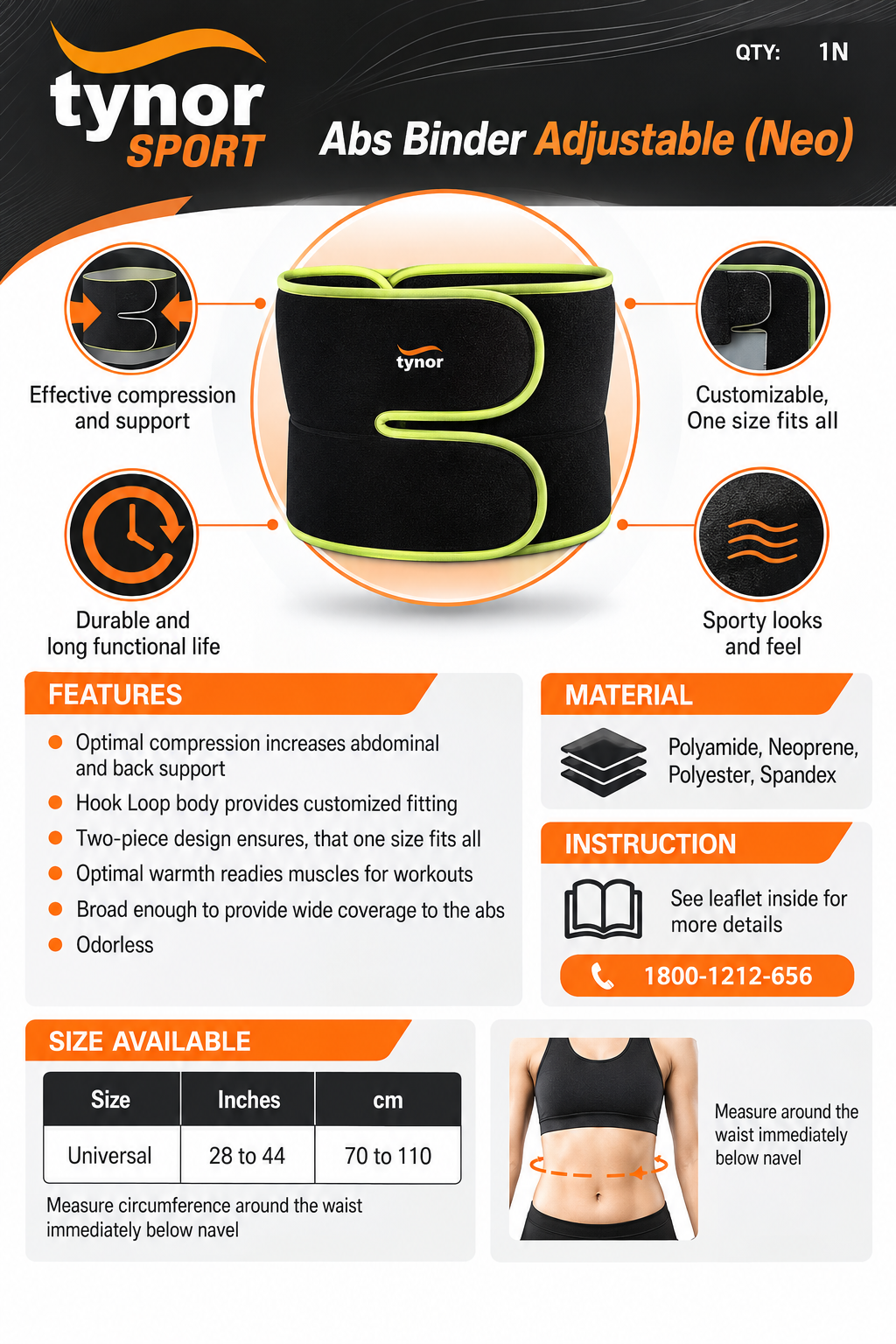 Tynor Abs Binder Adjustable (Neo) - Universal Support Belt