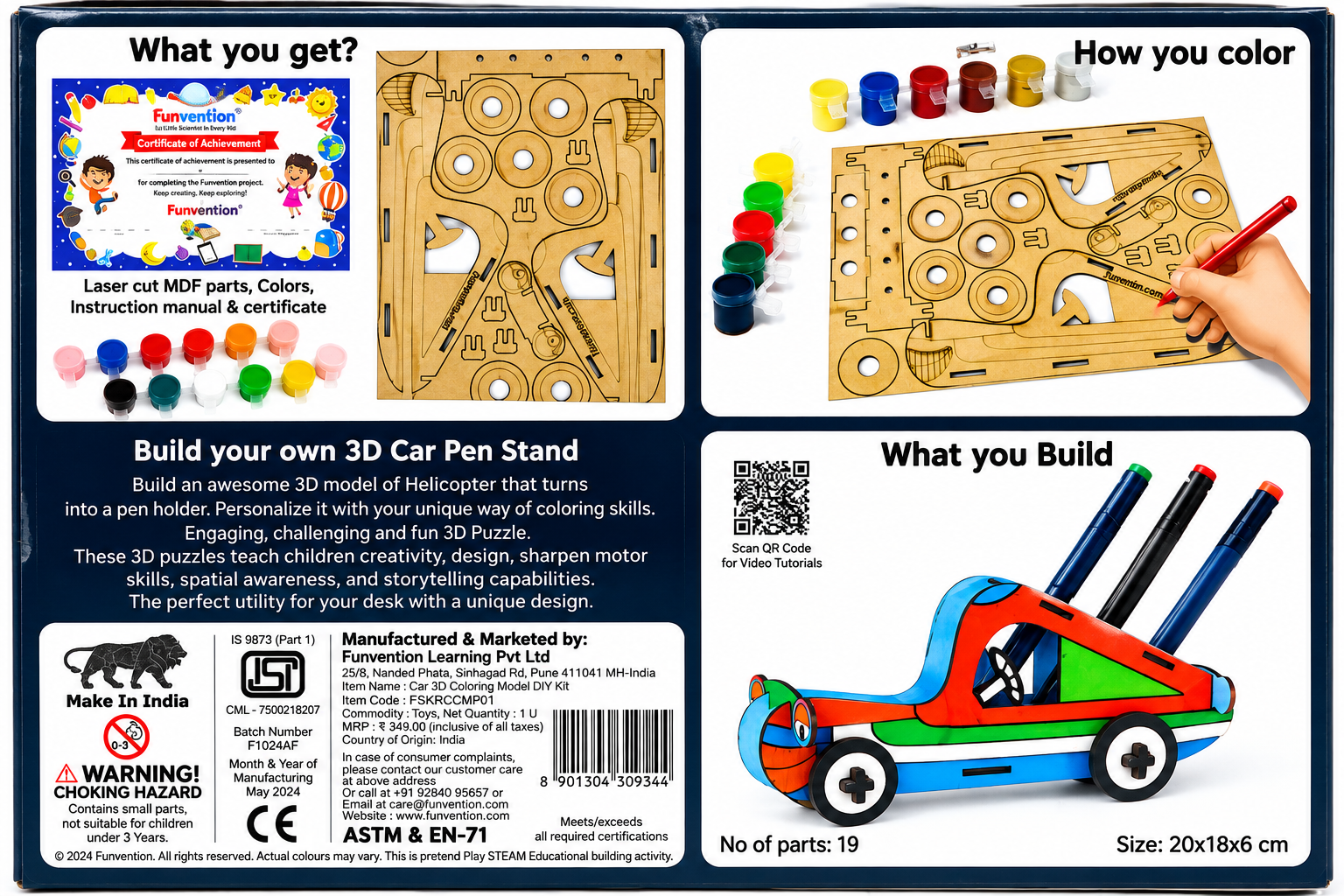 Funvention DIY 3D Model Build N' Color Car - Pen Stand