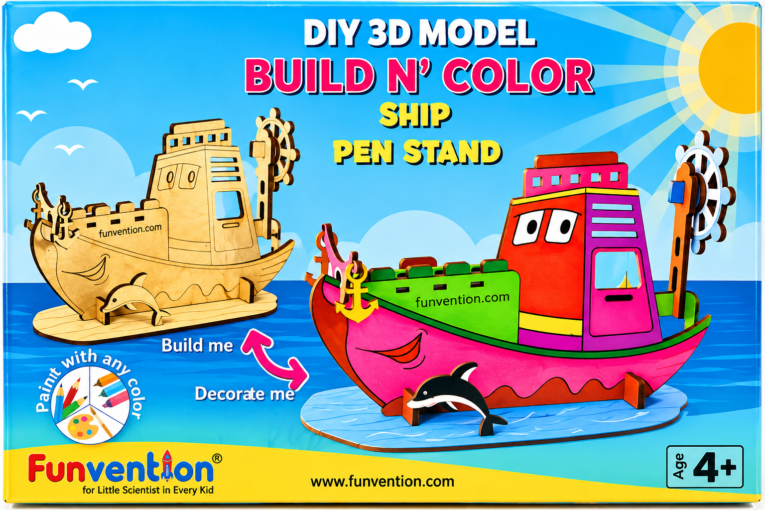 DIY 3D Model Build N' Color Ship Pen Stand