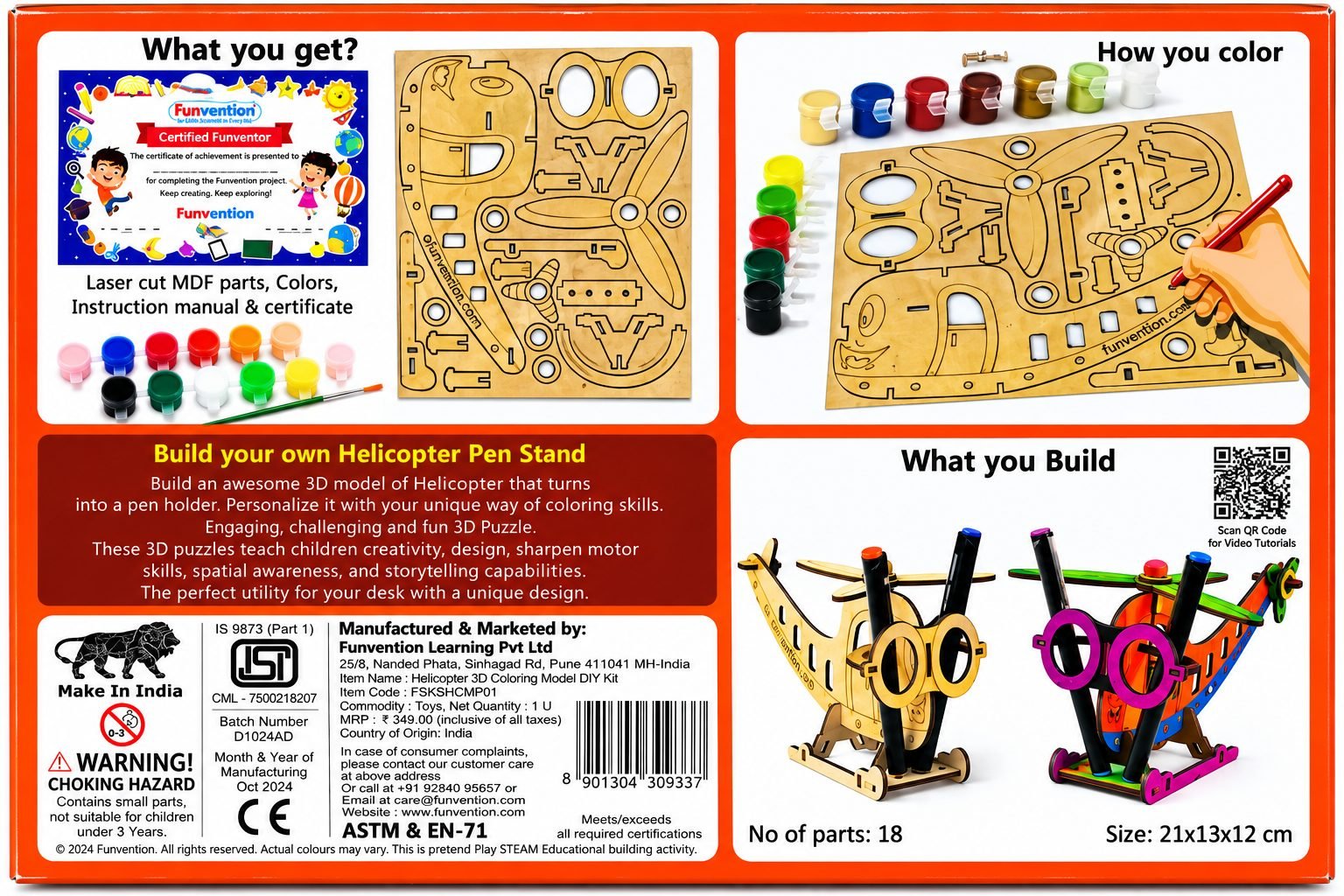 Funvention DIY 3D Helicopter Pen Stand - Build N' Color