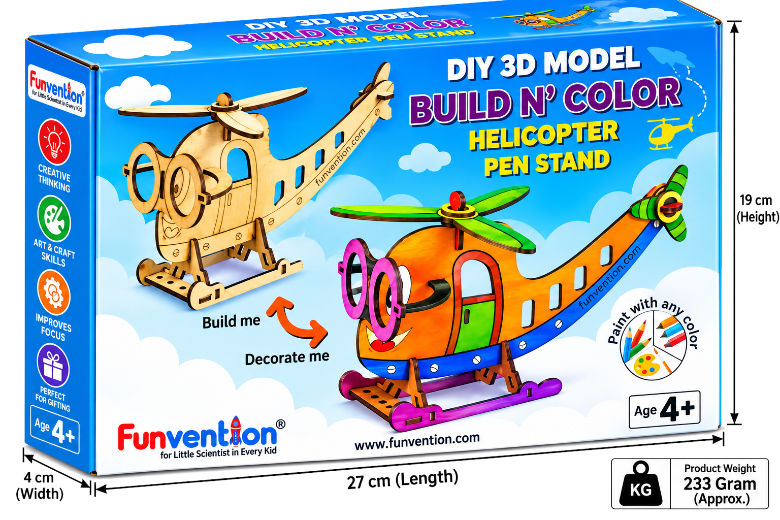 Funvention DIY 3D Helicopter Pen Stand - Build N' Color