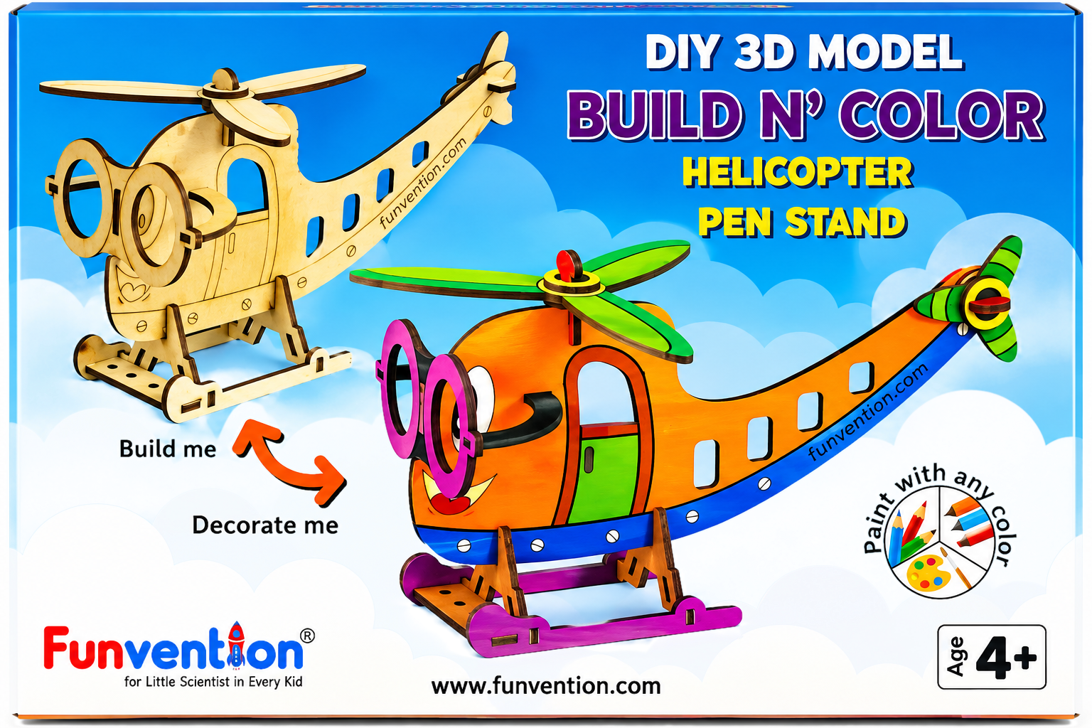 Funvention DIY 3D Helicopter Pen Stand - Build N' Color