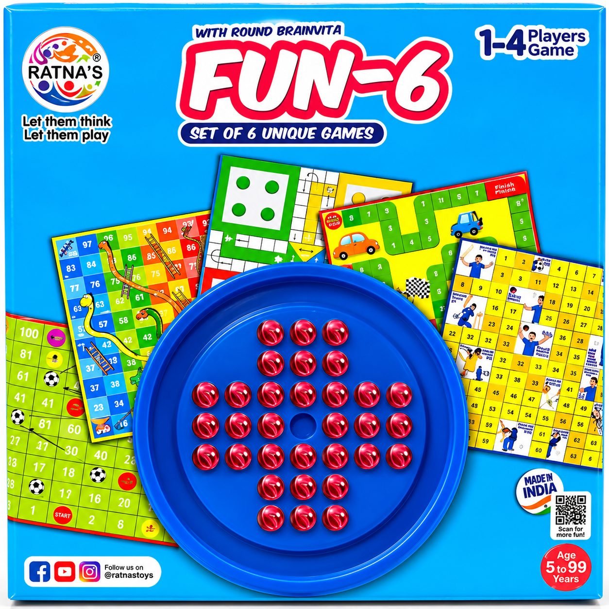 Ratna's Fun-6 Board Game Set with Round Brainvita