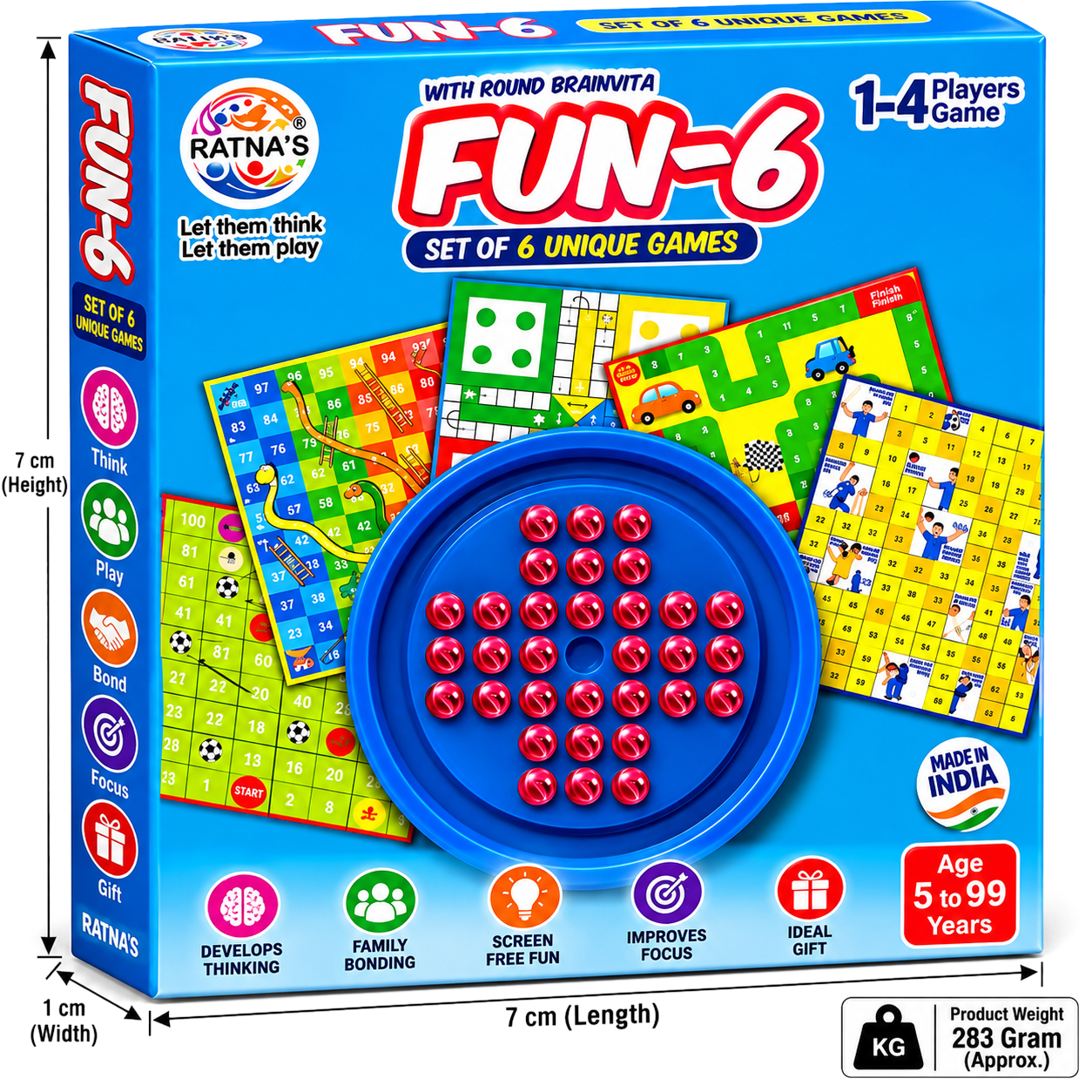 Ratna's Fun-6 Board Game Set with Round Brainvita