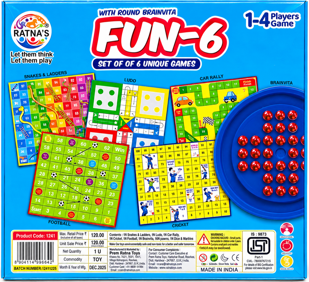Ratna's Fun-6 Board Game Set with Round Brainvita