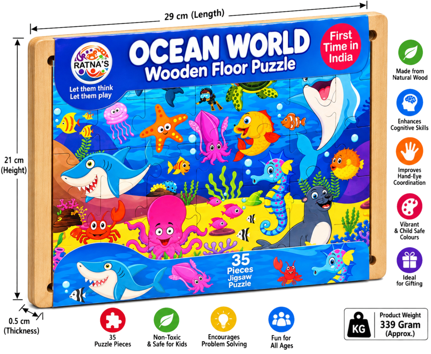 Ratna's Ocean World Wooden Floor Puzzle - 35 Pieces