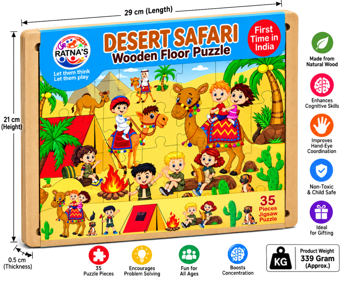 Desert Safari Wooden Floor Puzzle by Ratna's - 35 Pieces
