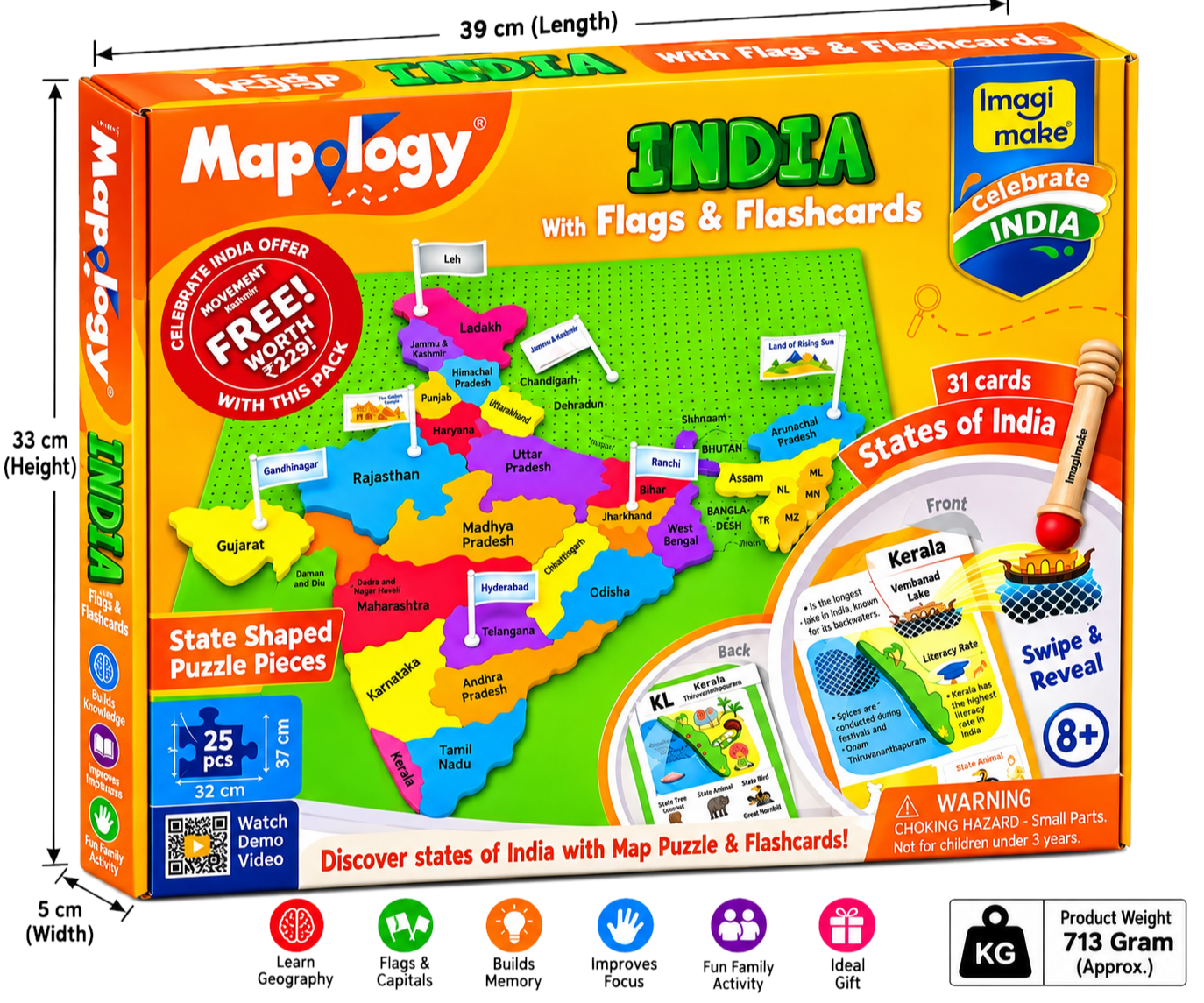 Mapology India Map Puzzle with Flags & Flashcards