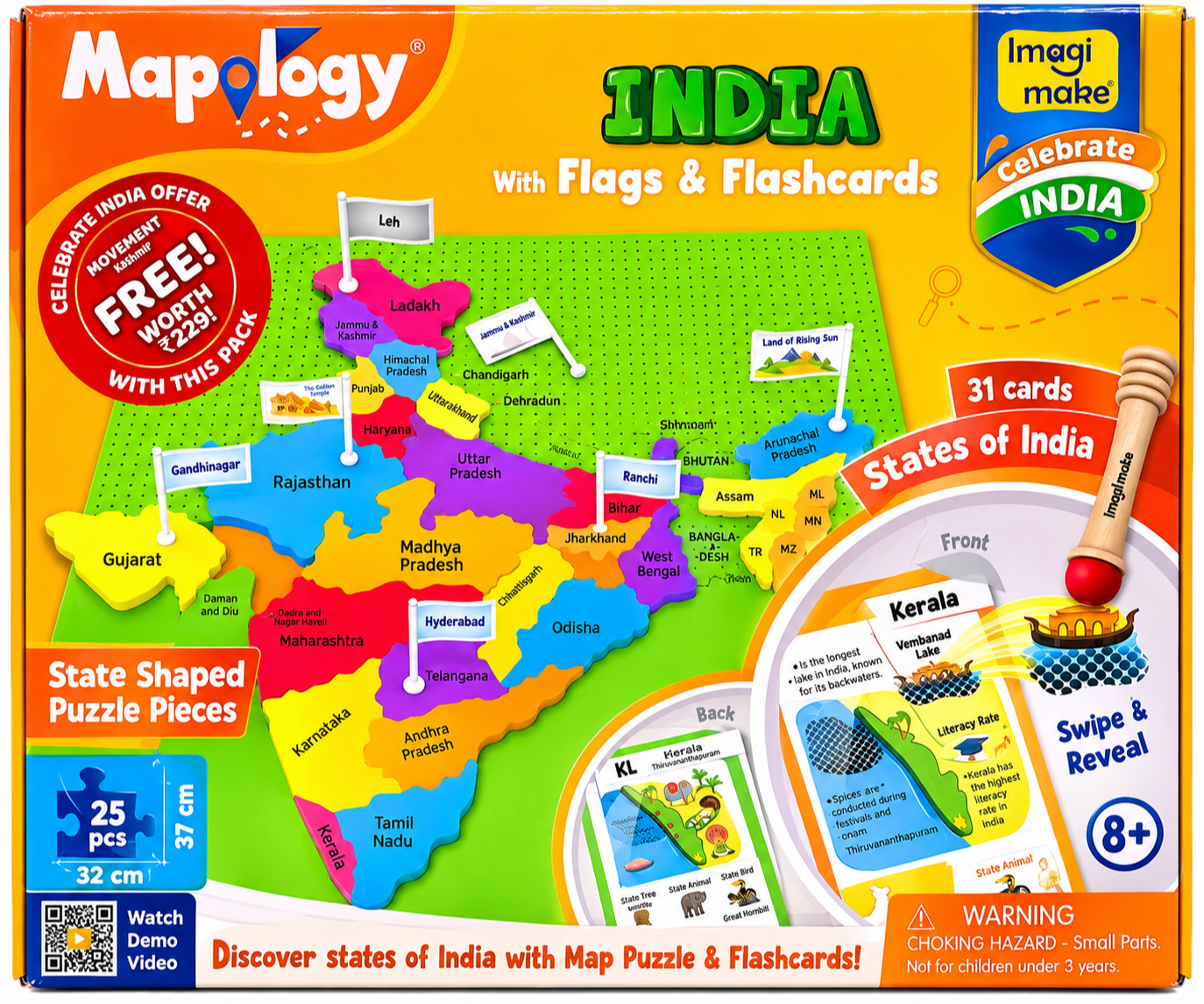 Mapology India Map Puzzle with Flags & Flashcards