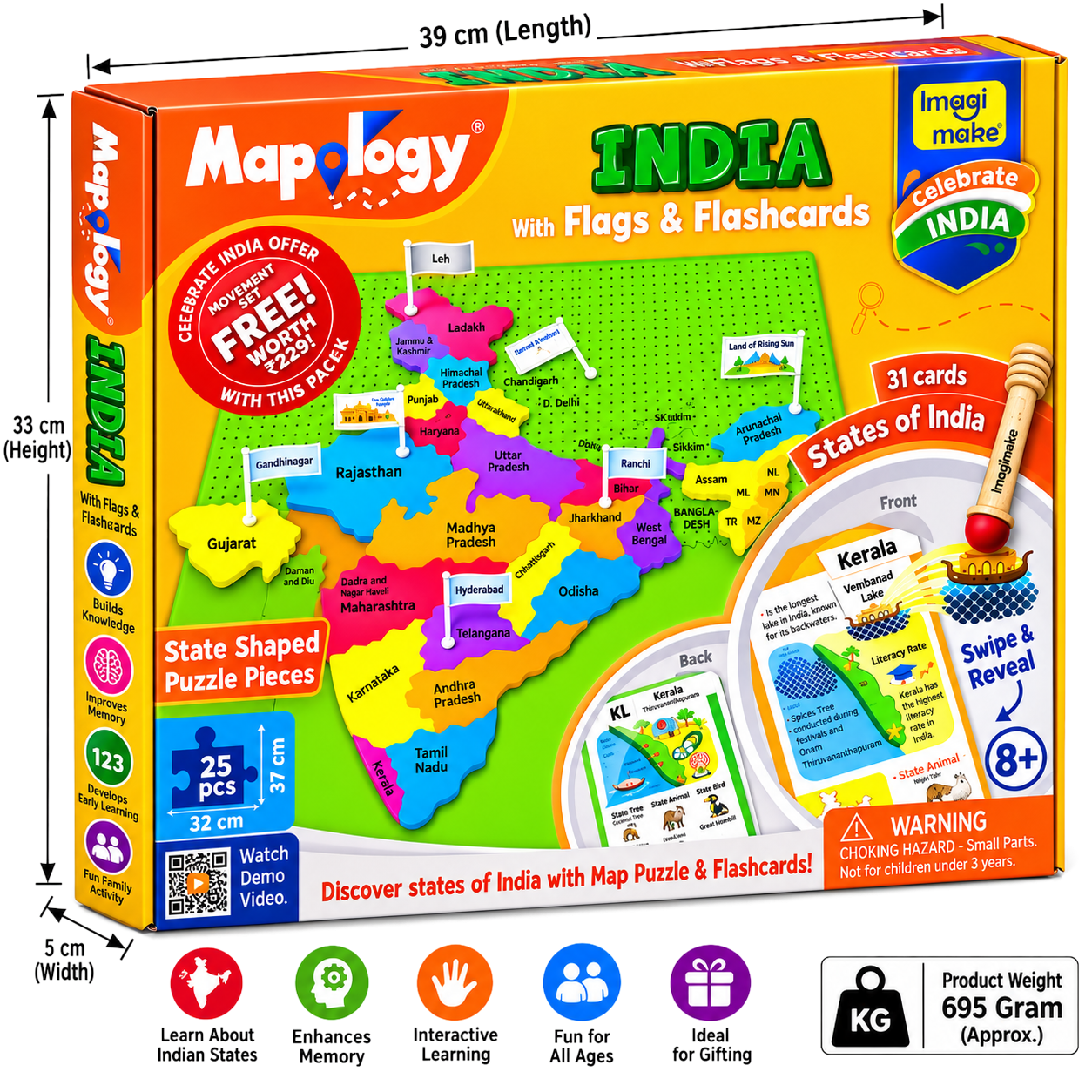 Mapology India with Flags & Flashcards - State Shaped Puzzle