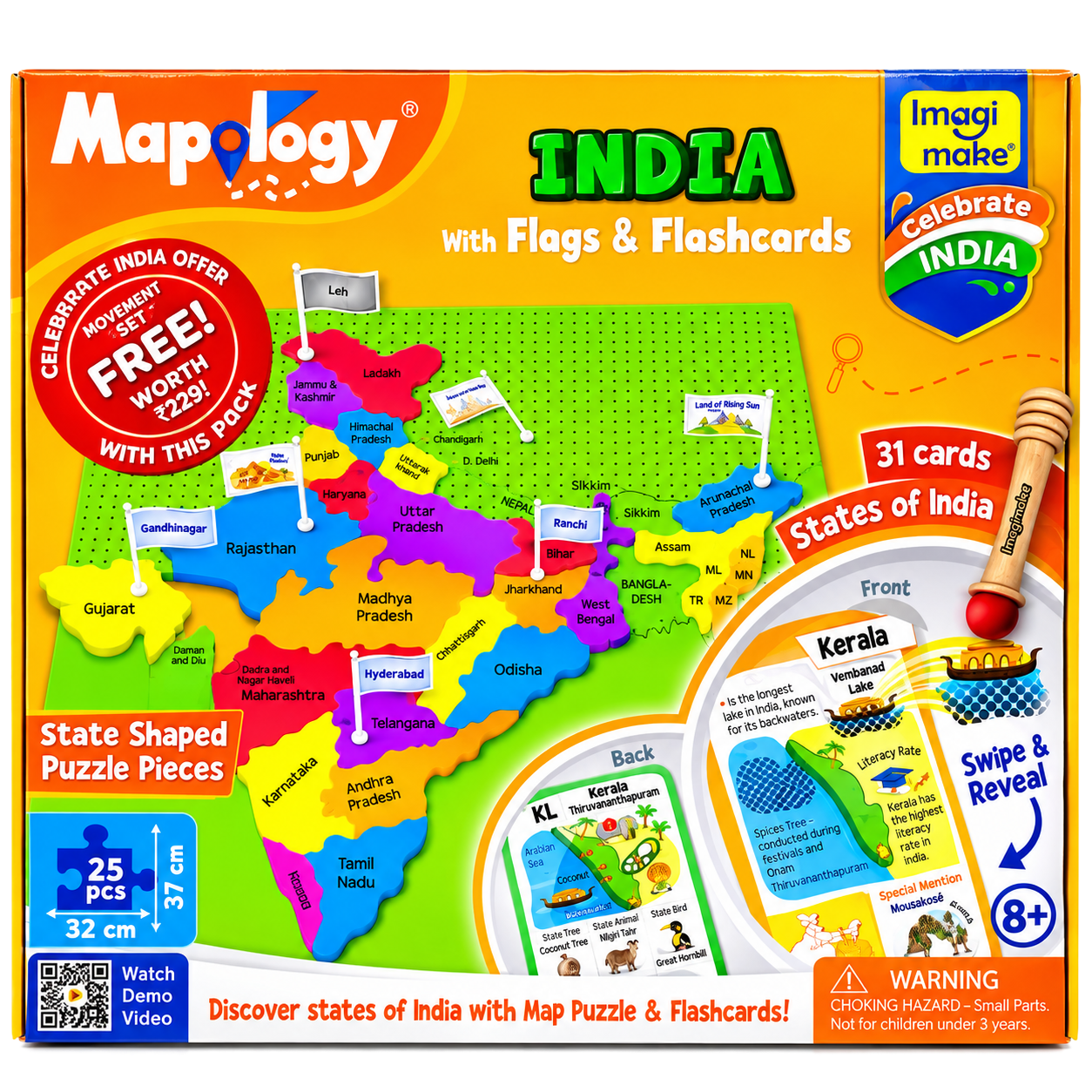 Mapology India Map Puzzle with Flags & Flashcards 1